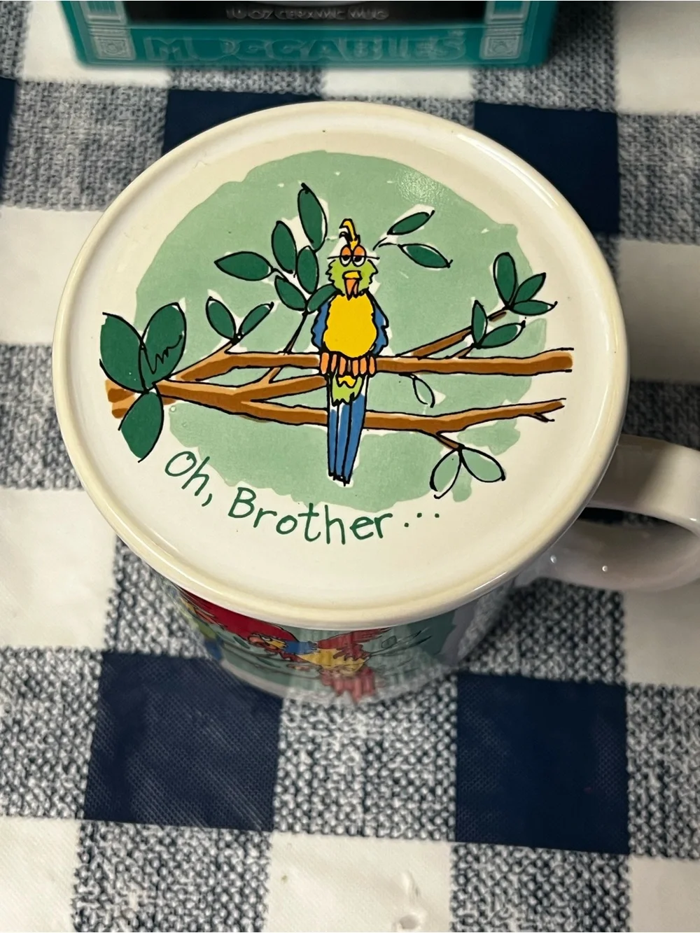 Vintage Muggables Parrot Coffee Mug with Lid & Original Box Ruffle Your Feathers